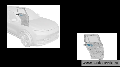 Скрытая наружная ручка левой задней двери в сборе — расположение